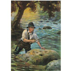 Vintage Calendar Print "Going After The Big One" 5.75 x 7.75